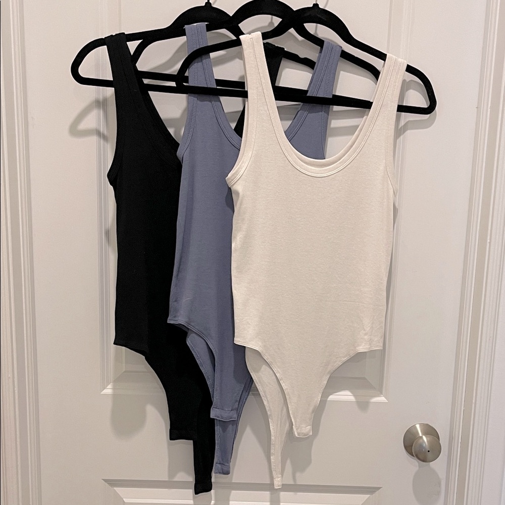 a new day Women's Bodysuit Set - Black (M), Blue (S), and White (M)